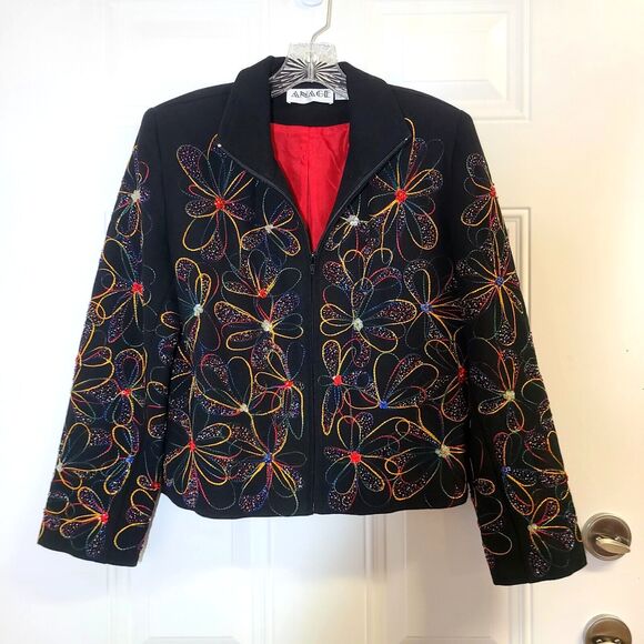 Vintage Jacket Blazer Wearable Art Artsy Beaded Embroidered Boho Womens S Lined - Picture 3 of 16